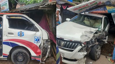 বরিশালের বাবুগঞ্জে অ্যাম্বুলেন্স-প্রাইভেটকার সংঘর্ষ, আহত ৪