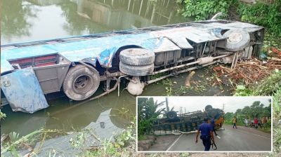 নগরকান্দায় বাস-ট্রাক সংঘর্ষে আহত ২০