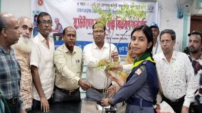 ধুনটে স্কাউট শিক্ষার্থীদের মাঝে চারা গাছ বিতরণ